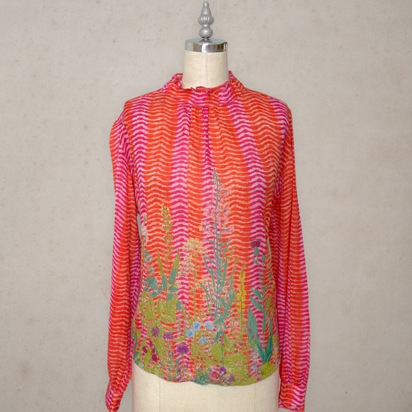 Anthropologie Tops - Anthropologie Bl^nk London Floral Garden Striped Mock Neck Blouse Small